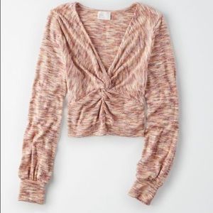 American Eagle Studio Twist Front Long Sleeve Top